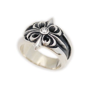 Fleur De Lis/925 Sterling Silber Ring/Fleur De Lis Ring/Biker Schmuck/Weiße Zirkonia/ks-r061