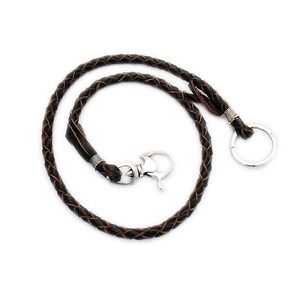 Broche de langosta/Cadena de cartera de plata de ley 925/Correa de cuero de vaca trenzada marrón/Cadena de cartera de motorista/Joyería de motorista/Gs-wc011BR para hombre/mujer