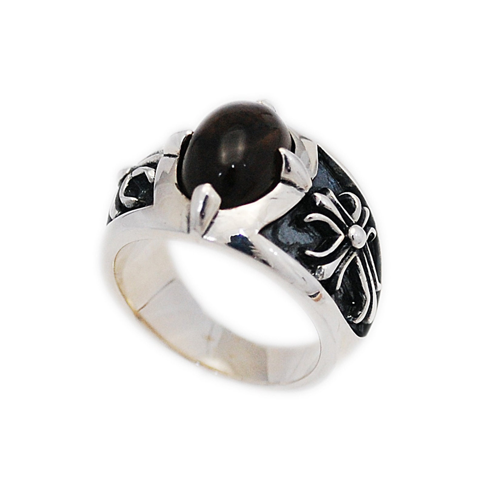 Cross/smoky Quartz/925 Sterling Silver Ring/smoky Quartz