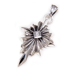 Star/Cross/White Cubic Zirconia/925 Sterling Silver Pendant/Silver Charm/Biker/Gothic/Rockabilly/tan-041