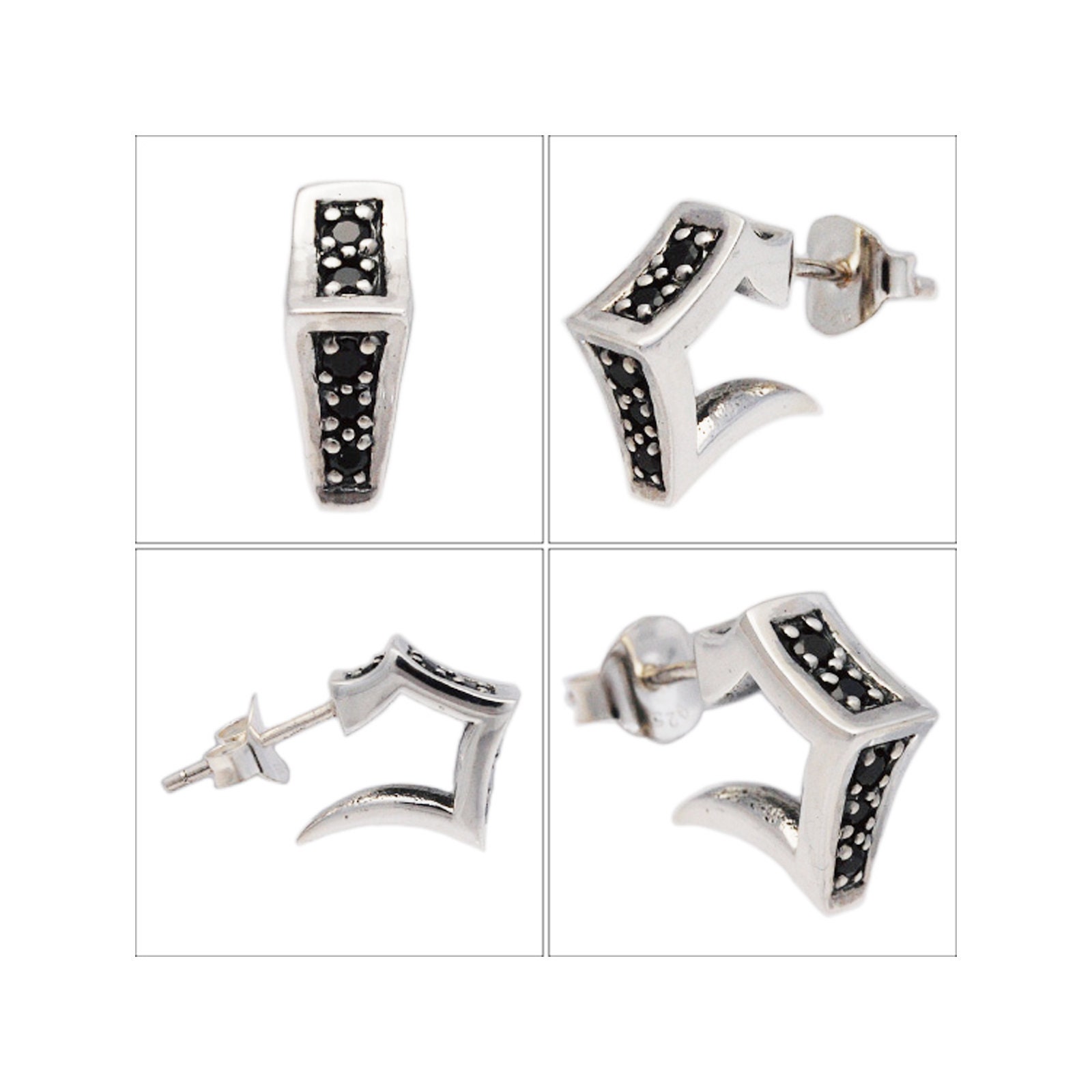 アクセサリー J POCA & C VISTA 15000 Tribal/black Cubic Zirconia/925 Sterling Silver/stud/pierced