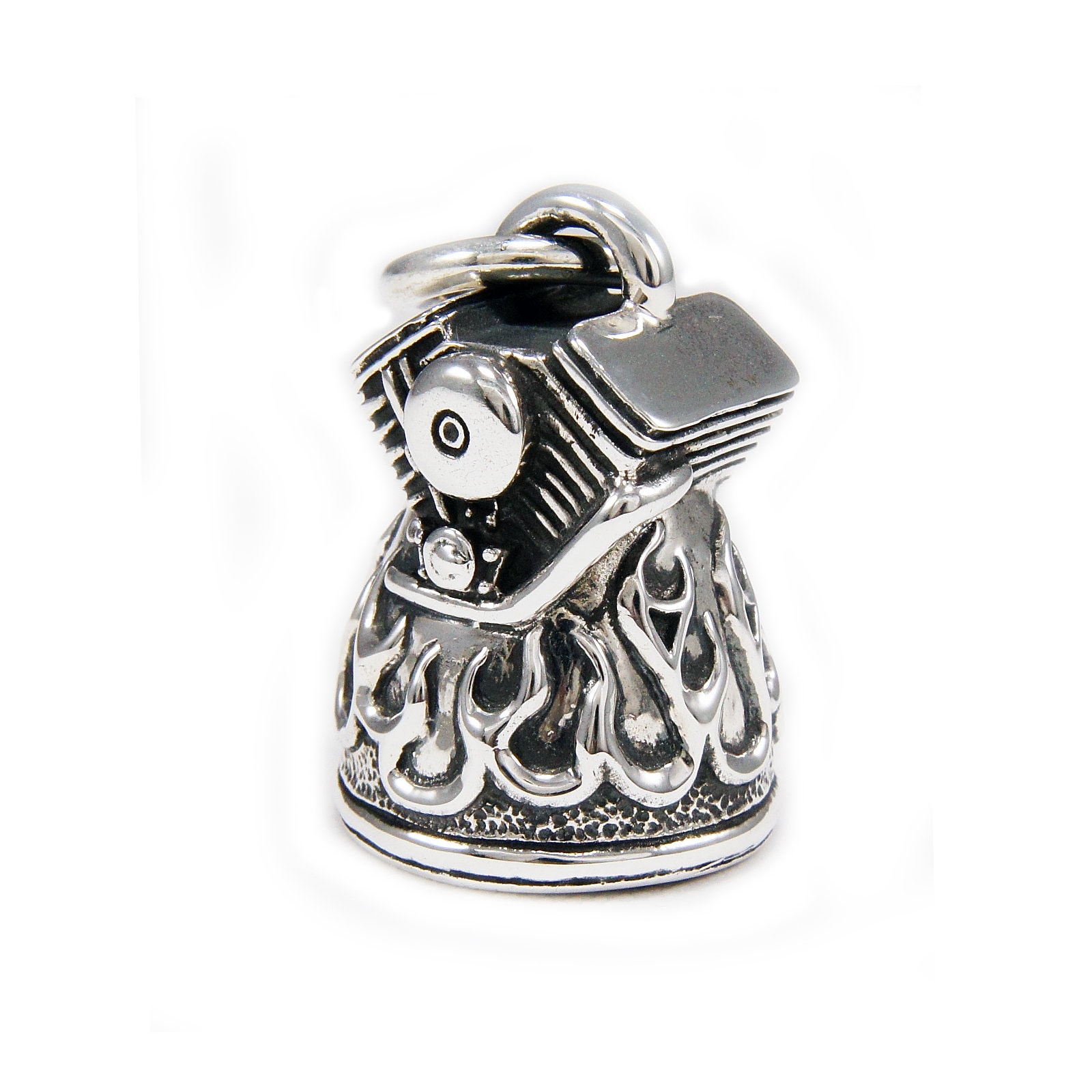 Vツインエンジン/燃える炎/925スターリングシルバーペンダント/ベル