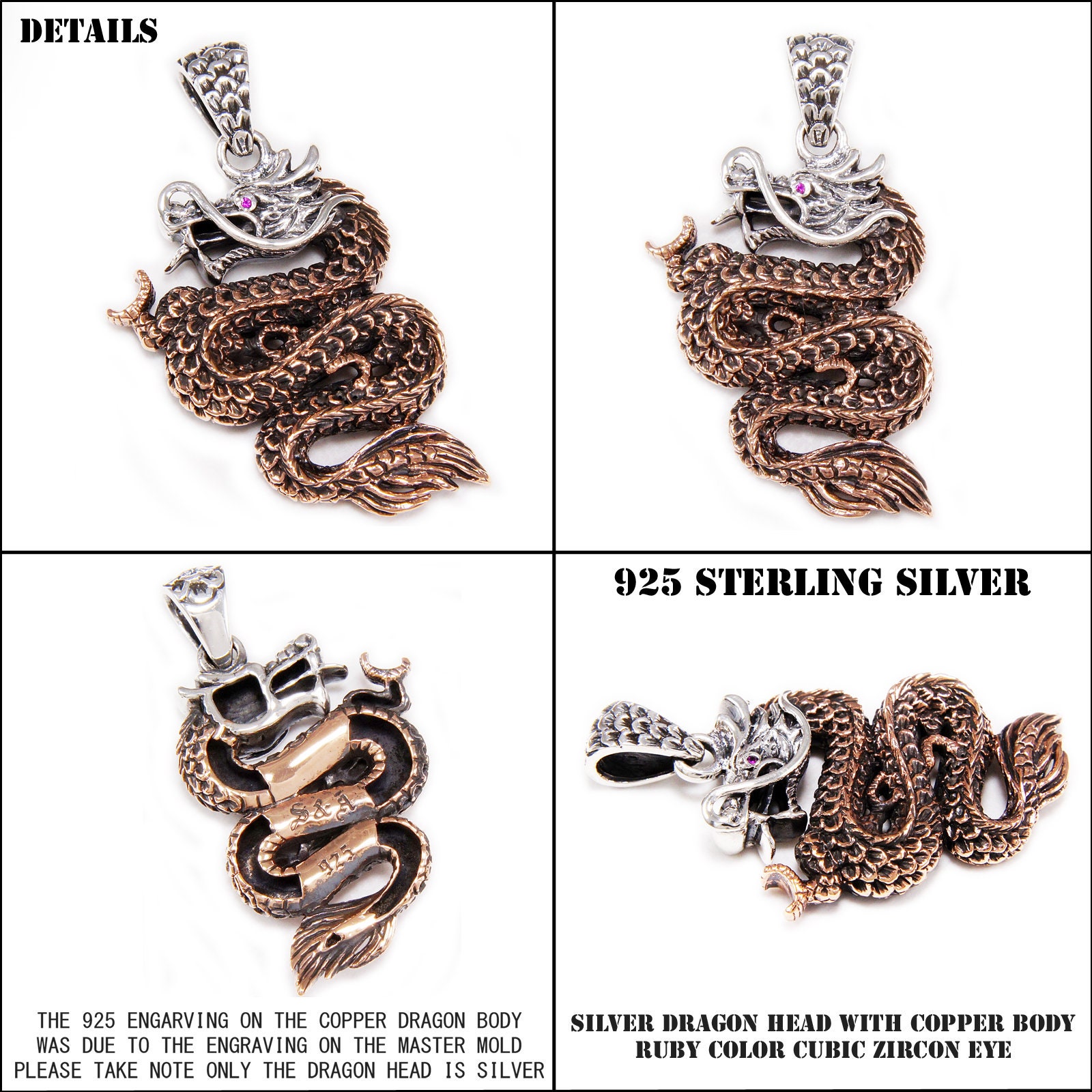 Dragon/925 Sterling Silver Pendant/silver Charm/japanese Dragon/biker/gothic/rockabilly/sa-057l  - Etsy