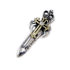 Crown/Knight Sword/925 Sterling Silver Pendant/Royal/Cross/Rockabilly/Biker/Gothic Jewelry/Charm jo-056BR