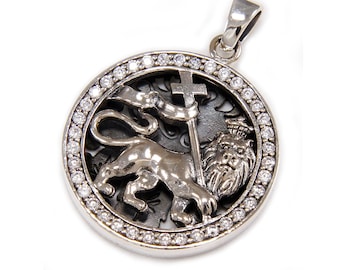 Round Emblem/Lion of Judah/Cross/925 Sterling Silver Pendant/Silver Pendant/Gothic/Rockabilly/Biker/gb-008