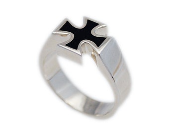 Émail noir/croix/bague en argent sterling 255/motard/gothique/rockabilly/bijoux de motard/ks-r040