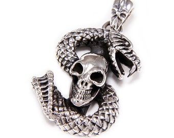 King Cobra/Skull/Snake Serpent/925 Sterling Silver Pendant/Silver Charm/Gothic/Biker/Rockabilly/tan-047