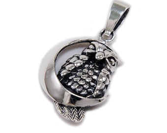 Owl/925 Sterling Silver Pendant/Silver Charm/Gothic/Biker/Rockabilly/GJ-014