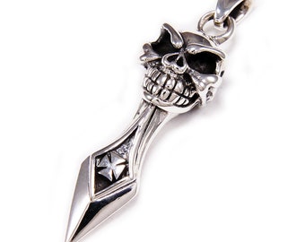 Skull 925 Sterling Silver Pendant/Cross/Spear/Biker/Silver Pendant/Gothic/Rockabilly/cs-049