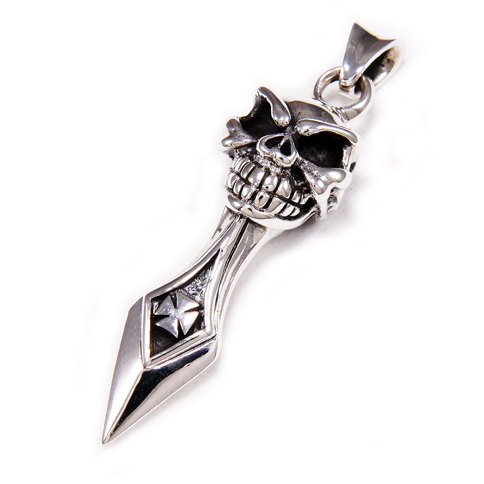 Anhänger Silberanhänger Silber 925 Totenkopf Schädel mit Rose mystisch  Gothic SKA1144 - CREAFINO