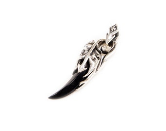 Onyx/Tusk/925 Sterling Silver Pendant/Black Onyx Charm/Tusk Pendant/Gothic/Biker Jewelry/bub-013