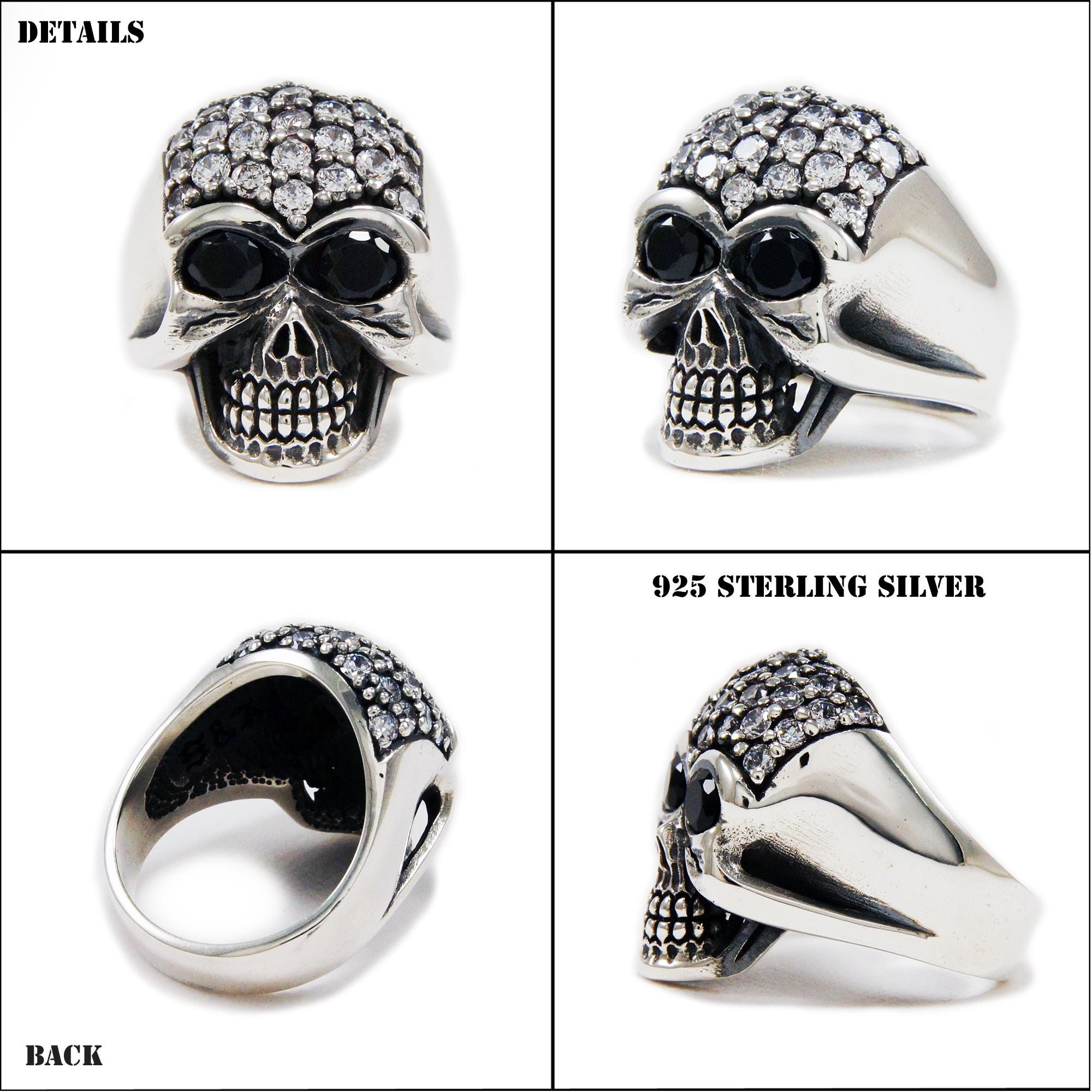 Skull/925 Sterling Silver Ring/cubic Zirconia/biker Jewelry/gothic