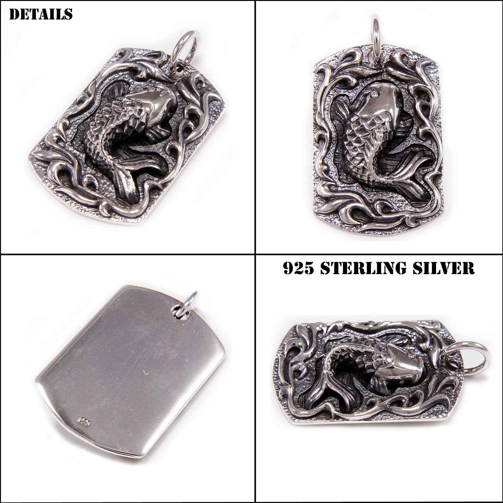 Japanese Carp/koi/fish/dog Tag/925 Sterling Silver Pendant/koi