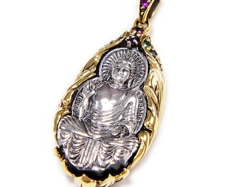 Buddha/925 Sterling Silver Pendant/Silver Charm/Gothic/Biker/Rockabilly/sa-052