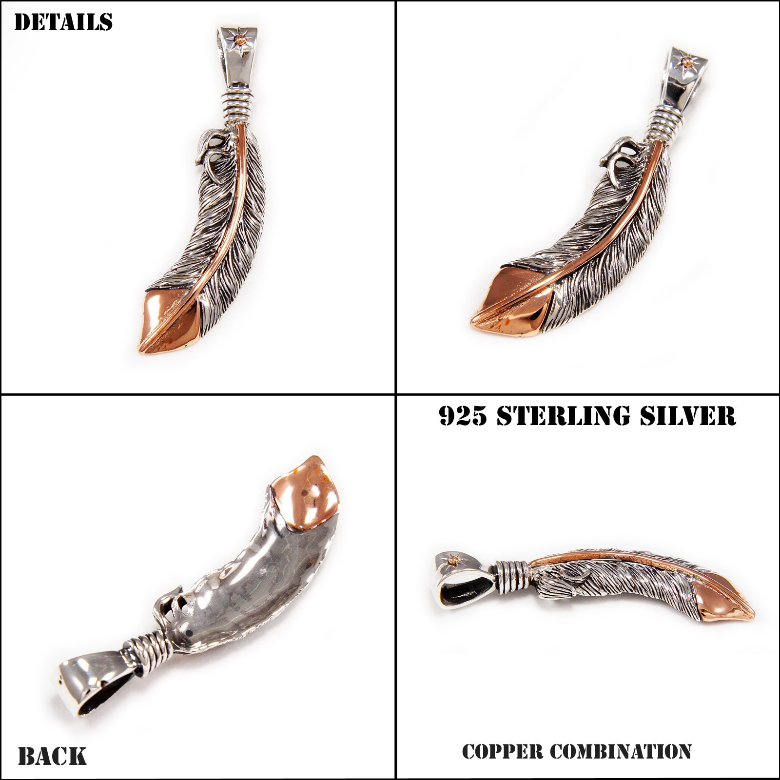 Feather/eagle/925 Sterling Silver Pendant/silver Charm/copper 