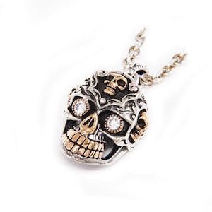 Yeux blancs pierre cimetières têtes de mort/pendentif en argent sterling 925/pendentif tête de mort/tête de mort en sucre/motard/gothique/rockabilly/jo-045W