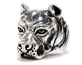 Pitbull/Pitbull Ring/925 Sterling Silver Ring/Animal Ring/Gothic/Biker/Dog Ring/Rockabilly/Tan-r038
