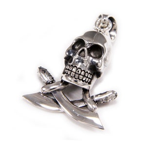 Pirata/Pugnale/Teschio/Rosa/Ciondolo in argento sterling 925/Motociclista/Gotico/Ciondolo in argento/Rockabilly/won-082