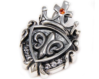 Fleur De Lis/Crown/925 Sterling Silver Pendant/Gothic/Biker Jewelry/Rockabilly/CKK-010