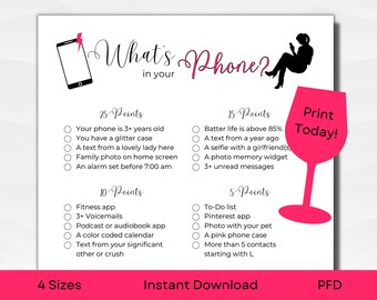 Printable Ladies Night What's in Your Phone | Galentines Games | Lovely Ladies Theme | A4, A5, US Letter & 5x7" | PDF Instant Download