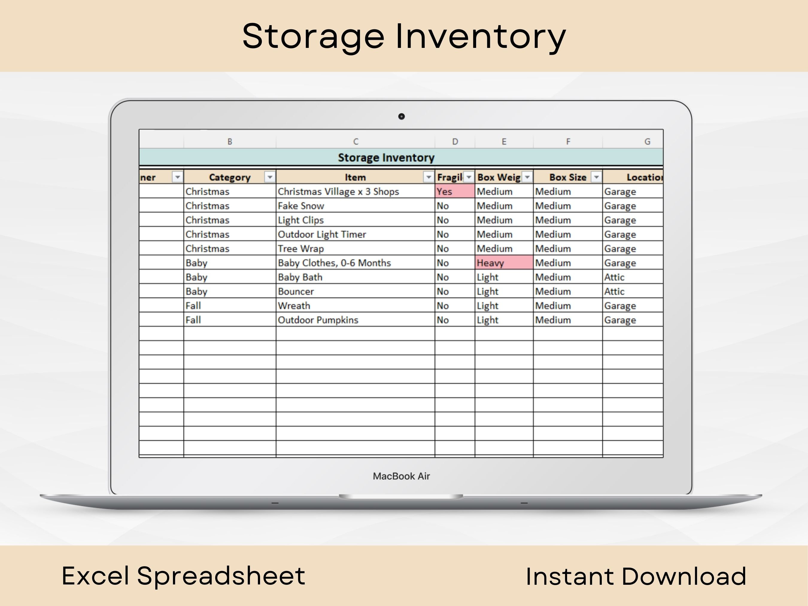 Storage Inventory Spreadsheet Garage Storage Etsy