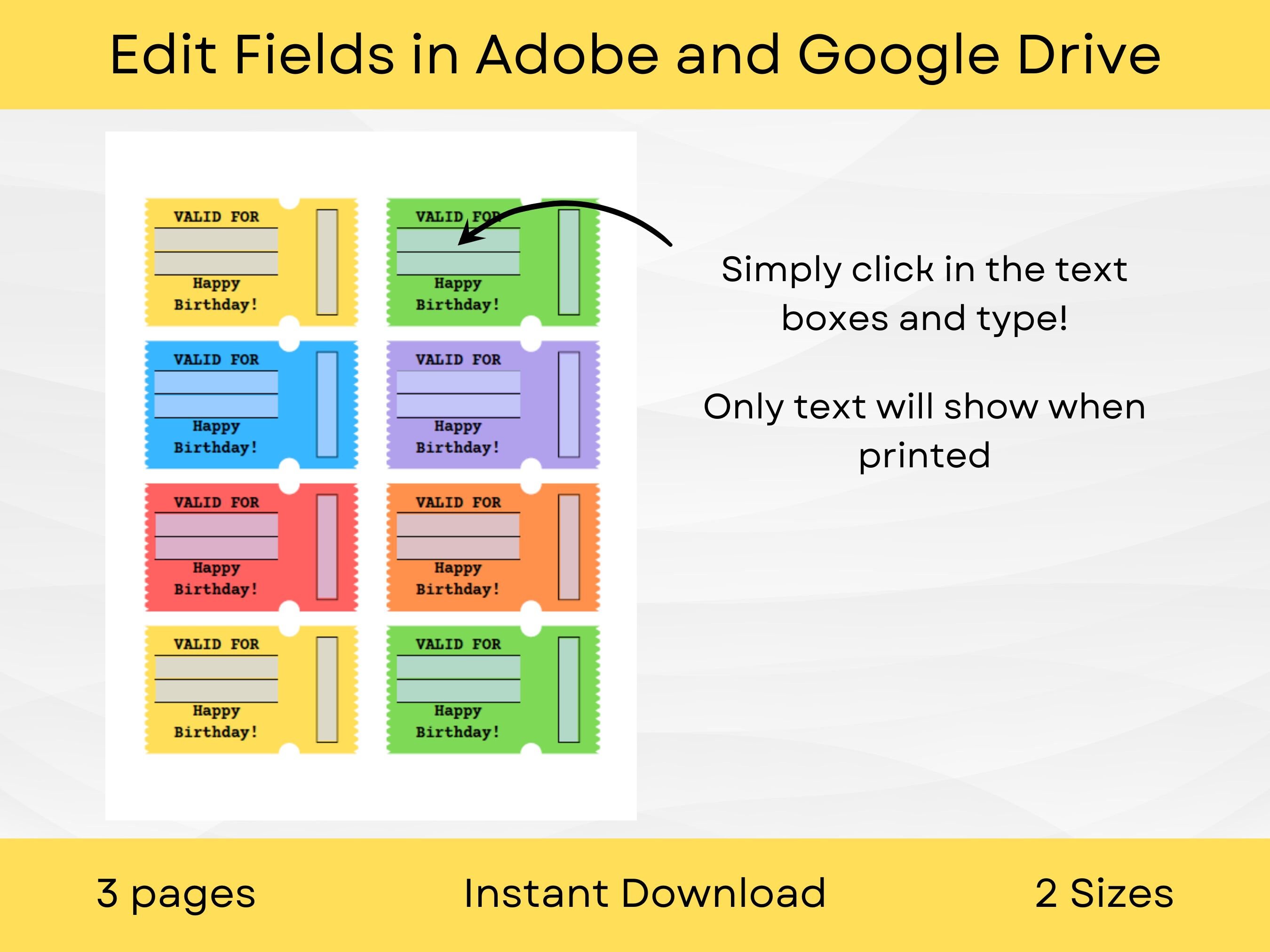 Editable Coupon Book | Ticket Template | Birthday Coupons for Anyone ...