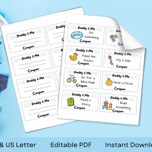 Cupons EDITÁVEIS para o Dia dos Pais | Modelo de livro de cupons | Livro de cupons de aniversário para o pai | Papai e eu | A4 e Carta dos EUA | Download Instantâneo de PDF