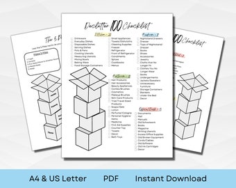 Printable Declutter Checklist | 100 Day Challenge to Declutter | Declutter Planner for Zone Cleaning | A4 & US Letter | PDF Instant Download