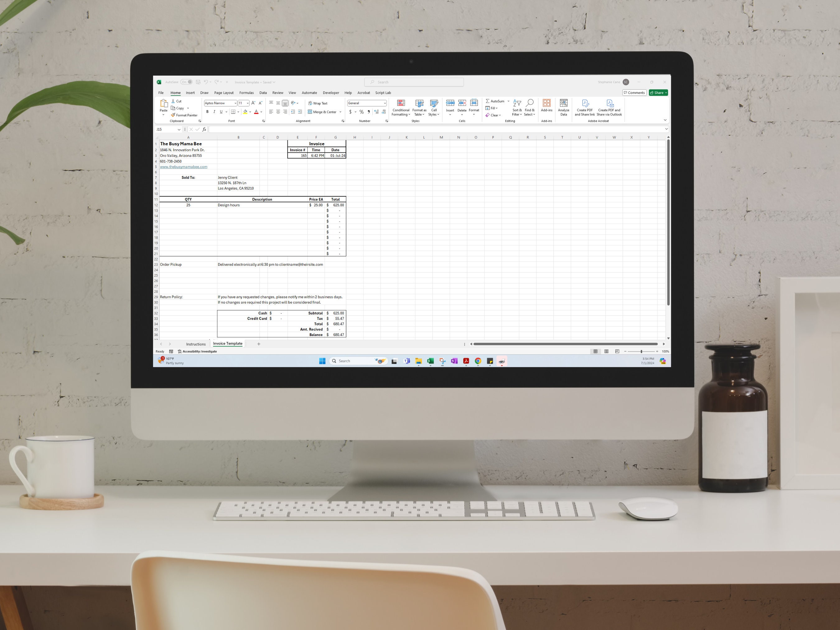 Editable Generic Invoice Template for Excel and Google Sheets | Small ...
