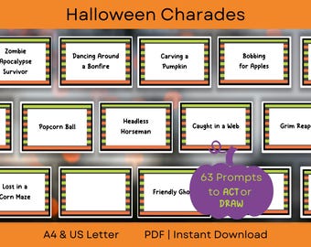 Halloween Charades | Printable Halloween Party Game Activity for Teens and Adults | A4 & US Letter | PDF Instant Download