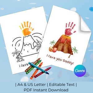 Artesanía de huellas dactilares del Día del Padre, Arte volcánico preescolar, Artesanía del Día de los Abuelos, Te lavo, A4 y carta de EE. UU., Descarga instantánea en PDF