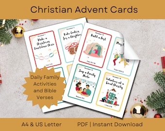Christian Advent Cards for Kids | Family Advent Activities with Scripture | Keep Christ in Christmas | A4 & US Letter | PDF Instant Download