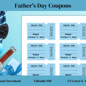 Editable Coupon Book for Him | Printable Father&#39;s Day Gift from Anyone | PDF Instant Download