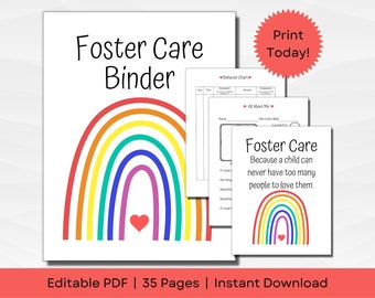 Foster Care Binder |  Editable Foster Care Management Binder with Record Keeping Logs and Life Book | US Letter | PDF Instant Download