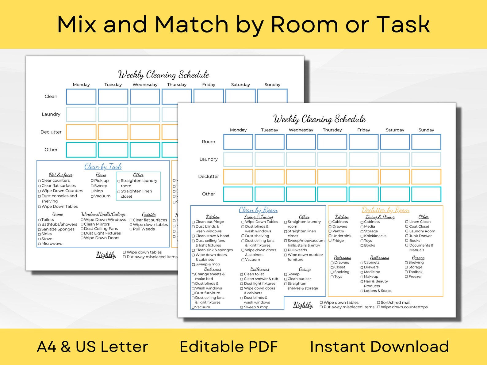 Editable Cleaning Schedule and Declutter Checklist Essentials Bundle ...