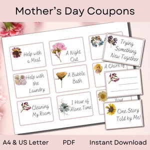 Modelo de livro de cupons florais EDITÁVEL para Dia das Mães, Dia dos Namorados e Dia dos Avós | A4 e Carta dos EUA | Download Instantâneo de PDF