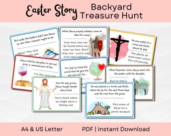 Easter Hunt Clues | Outdoor Scavenger Hunt | Easter Story Card | Easter Backyard Games | A4 & US Letter | Printable PDF Instant Download