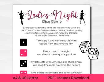 Printable Ladies Night Candy Dice Game | A Sweet Twist on Pass the Gift for Girls Night | A4 & US Letter | PDF Instant Download