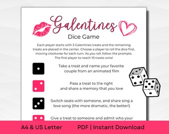 Galentines Day Party Candy Dice Game | Great for Valentines Day and Ladies Night Games | A4 & US Letter | PDF Instant Download