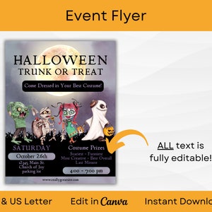 EDITABLE Halloween Costume Contest Flyer Template With Whimsigoth Retro ...