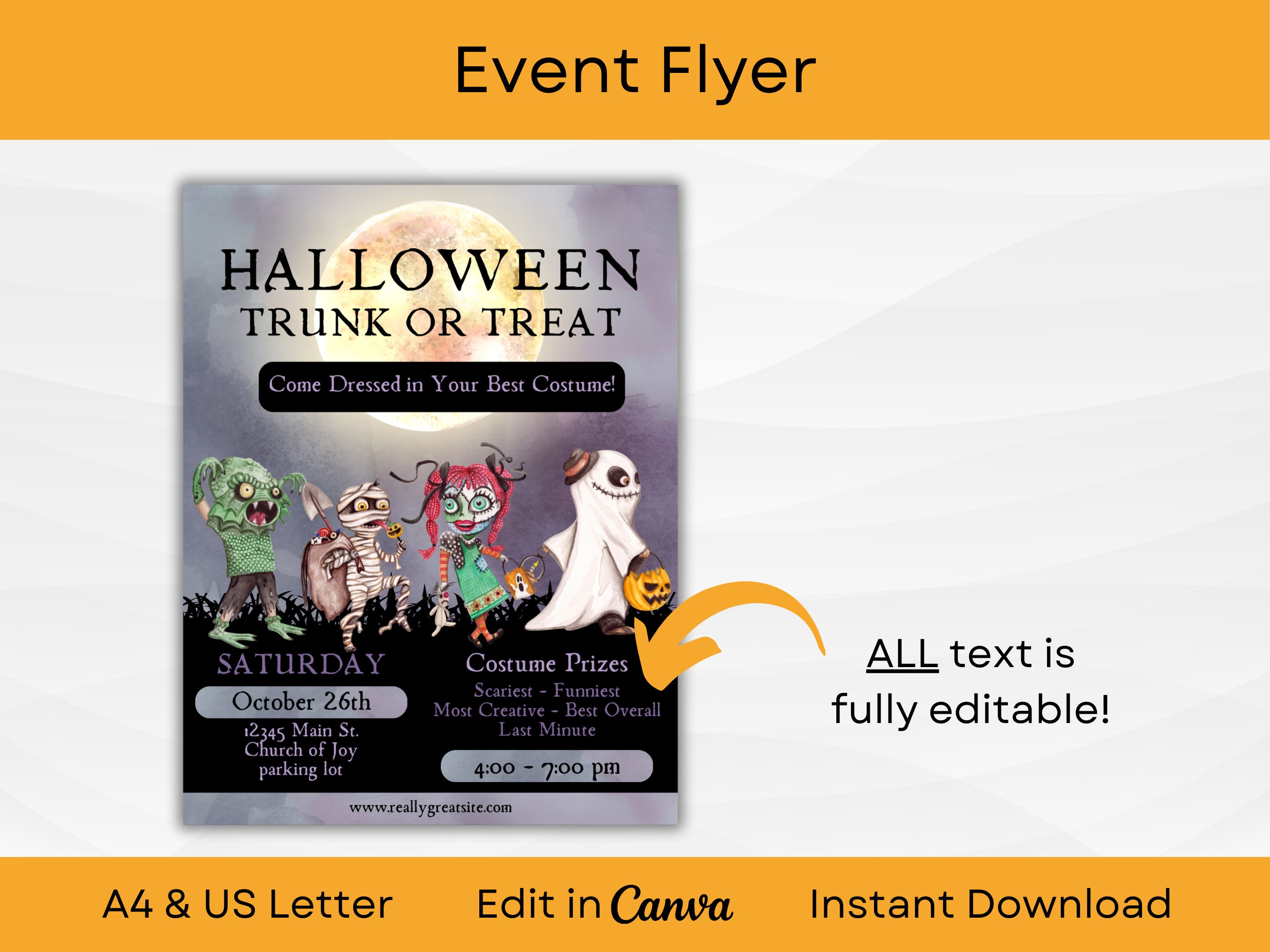 EDITABLE Halloween Costume Contest Flyer Template With Retro Vintage ...