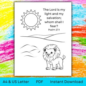 Niños Biblia para colorear / Salmo 27:1 / Página para colorear de la Biblia en edad preescolar / Imágenes de la historia bíblica / A4 y carta EE. UU. / Descarga instantánea en PDF
