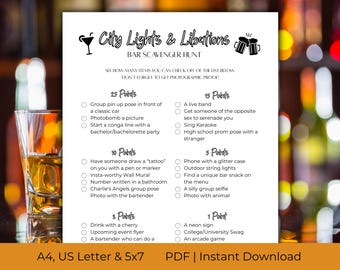Printable Bar Scavenger Hunt for Ladies Night and Bachelorette Games, Adult Scavenger Hunt | A4, US Letter, 5x7, PDF Instant Download