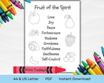 Fruit of the Spirit Coloring Page | Bible Activity Sheet | A4 & US Letter | PDF Instant Download