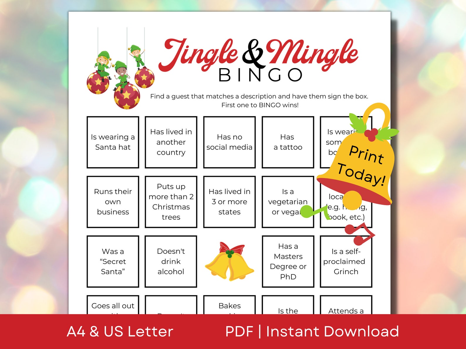 Printable Jingle and Mingle BINGO Game for Christmas Party | Find the ...