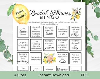 Printable Citrus Bridal Shower BINGO | Lemon Bridal Brunch | Find the Guest Shower Game | A4, A5, US Letter and 5x7" | PDF Instant Download