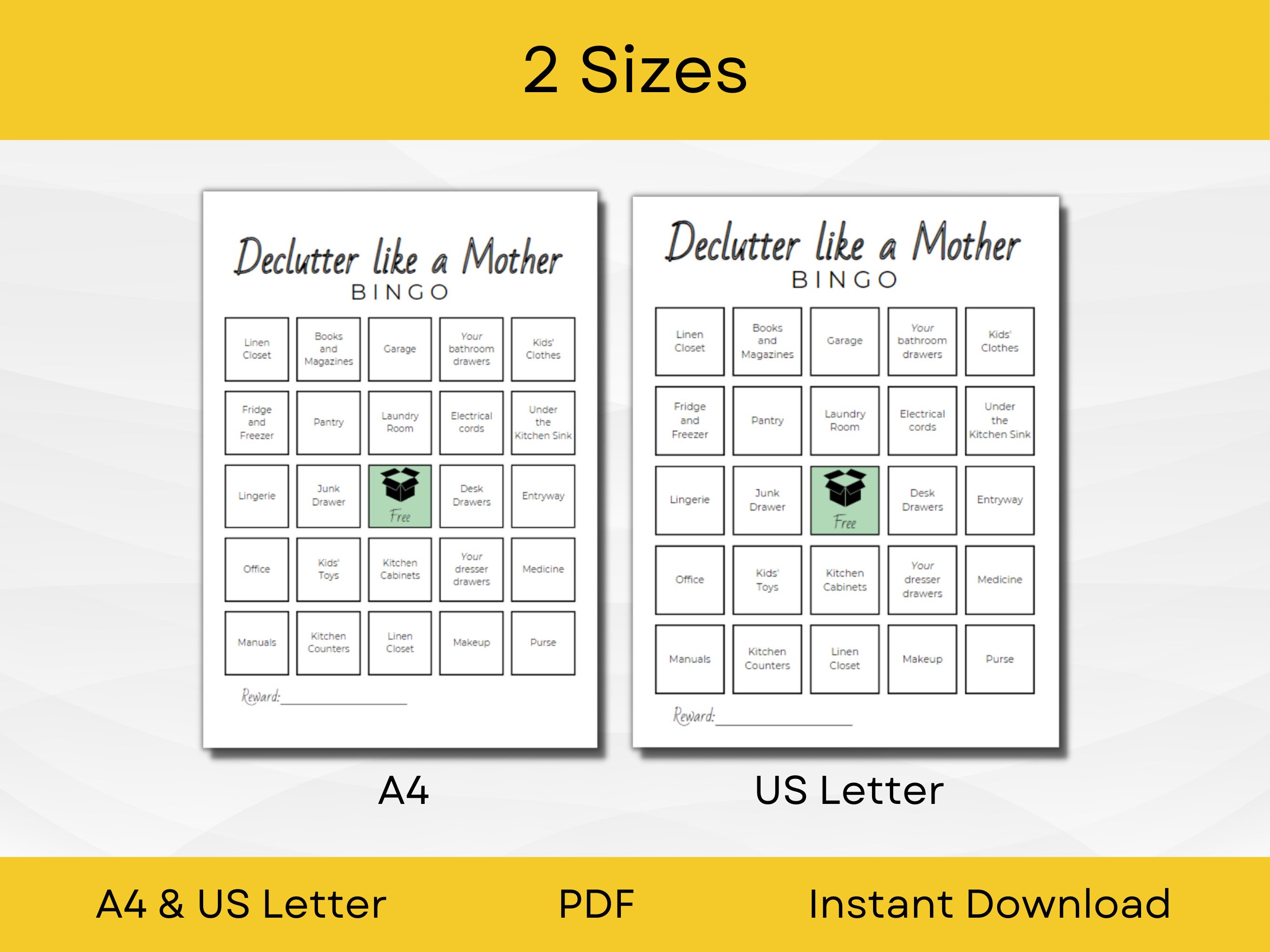 Printable Declutter Challenge BINGO Game Home Management Essentials A4 ...
