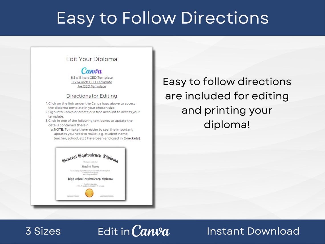 EDITABLE GED Certificate Template Printable High School Diploma EDITABLE GED Certificate Template Printable High School Diploma