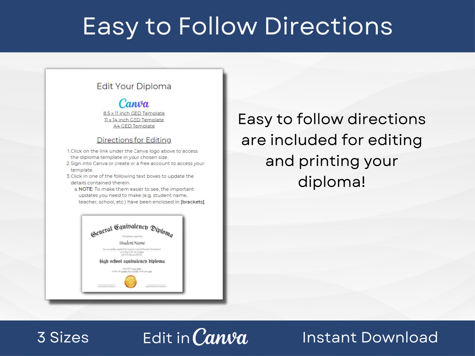 EDITABLE GED Certificate Template | Printable High School Diploma ...