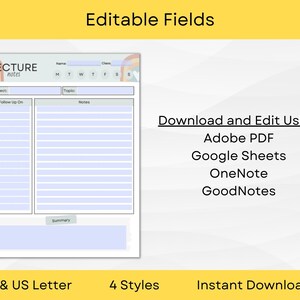 Letter Note Taking Editable Note Taking Template in 4 Designs | A4 and US Letter | Instant ...